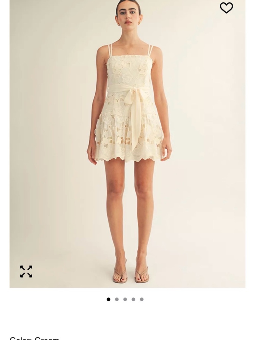 Cream Floral Lace Mini Dress with Waist Sash